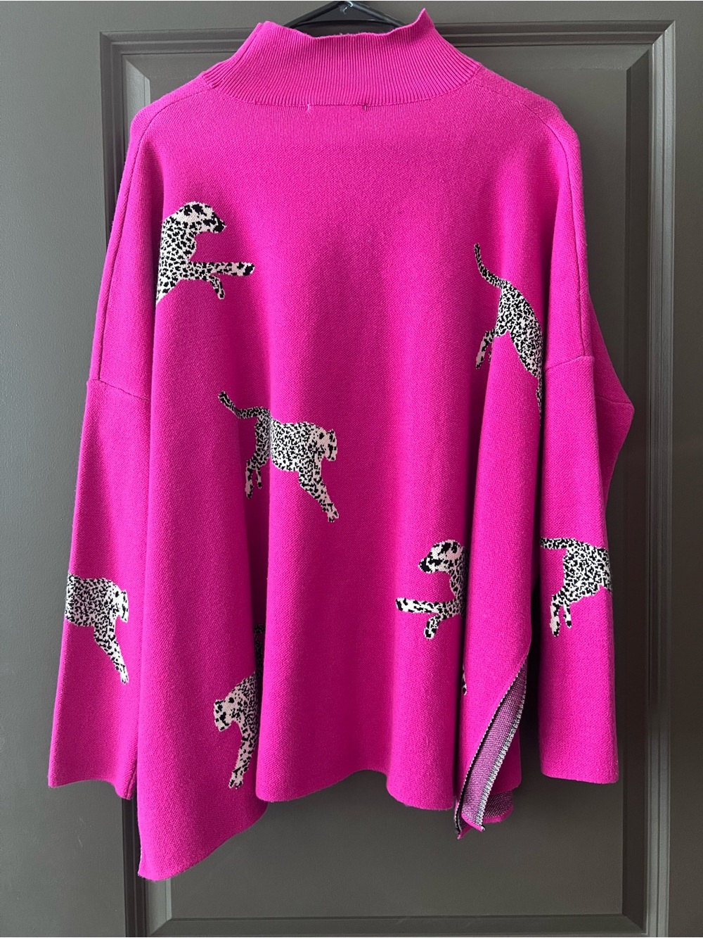 Entro Women's Hot Pink Leopard-Print Mock Neck Sweater - Picture 2 of 4